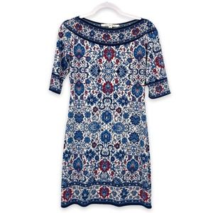 Max Studio Size Small Floral Print Boatneck Half Sleeve Jersey Shift Dress
